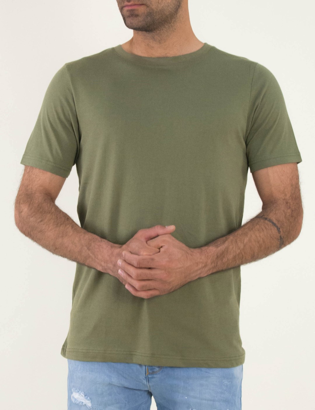 Ανδρικό χακί κοντομάνικο μπλουζάκι μονόχρωμο 06714F